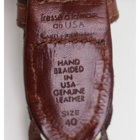 Tresse a la Main BRAIDED BROWN REAL LEATHER 7/8" Wd CASUAL MEN'S BELT Sz 40 (63A - Picture 8 of 13